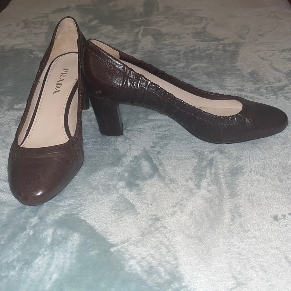 Prada Dark Brown Leather Heels 37